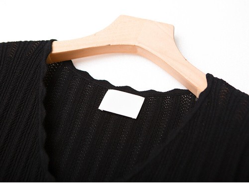 Suéter Top Sezane Mara Borde de Pétalos Grande Cuello en V Elegante Manga Corta - Imagen 6 de 15
