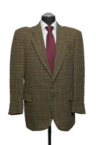 Harris Tweed Jacket Suit 48 Green Olive Checked Single Row 2-Knopf Virgin Wool
