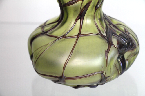 Antique Pallme-König Austrian Art Nouveau Olive Green Iridescent Glass Vase - Picture 17 of 24