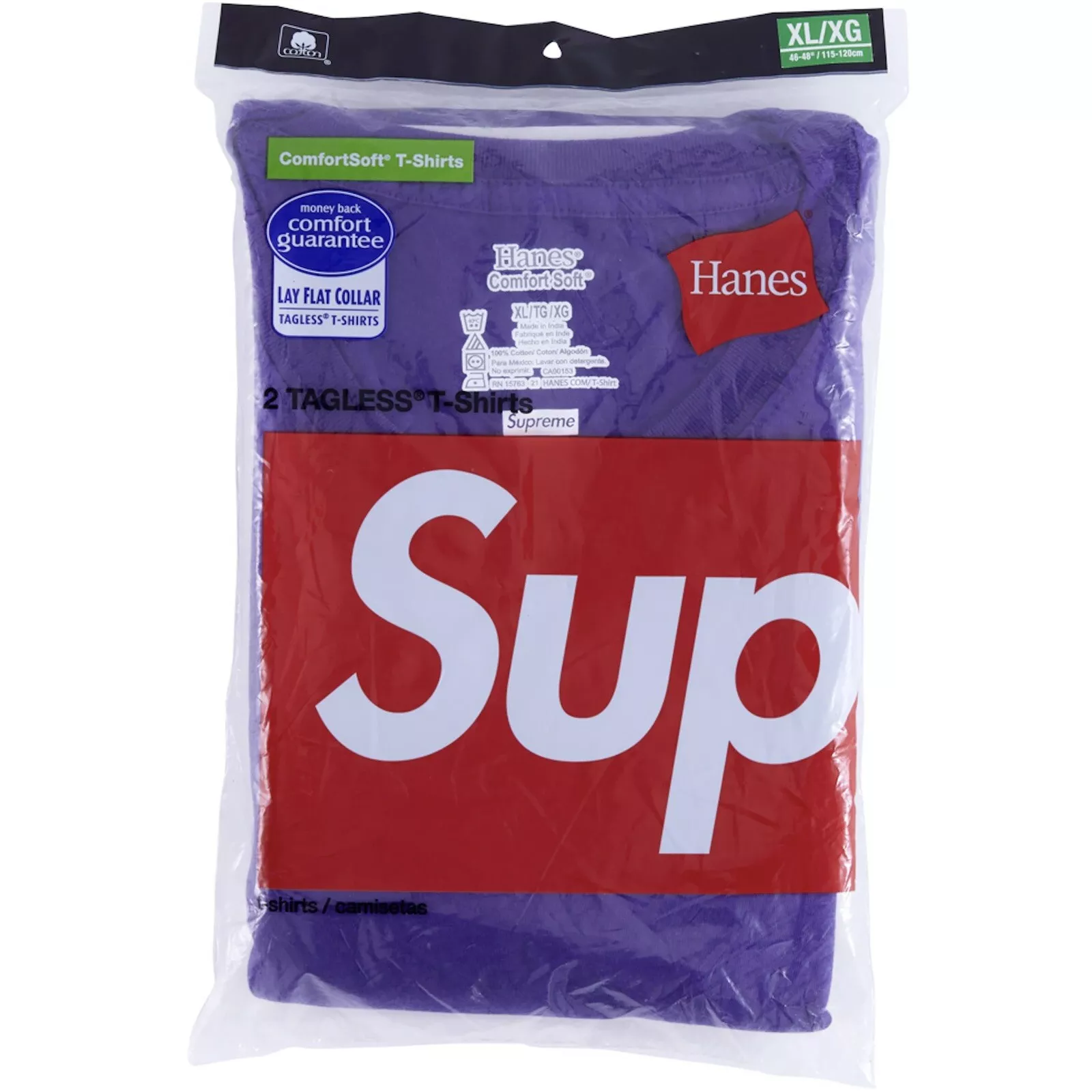 PACK de 2 T SHIRT violet sans tag Supreme x Hanes taille petite boîte logo tee shirt TOUT NEUF !