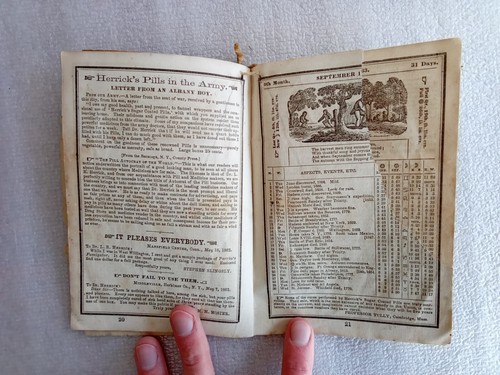 ANTIQUE NATIONAL CALENDAR HERRICK'S ALMANAC 1863 QUACK MEDICINE ADV. CIVIL WAR - Picture 3 of 4