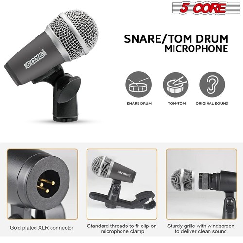 5Core Drum Mic Kit 7Pcs Kick Tom Snare Dynamic Microphone Instrument Mics Set - Picture 6 of 8