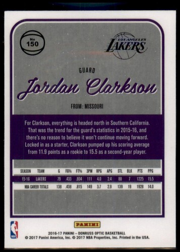 2016-17 Donruss Optic #150 Jordan Clarkson 1st Year Optic - Picture 2 of 2