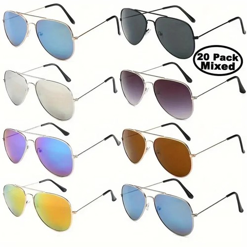 20 Pack Men's and Women's Sunglasses Classic Aviation Style Wholesale Sunglasses