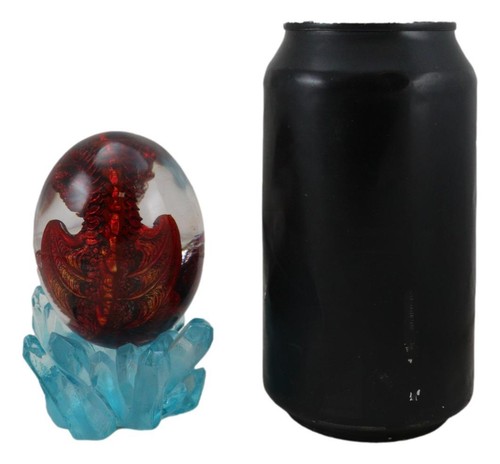 Red Dragon In Acrylic Glass Egg With Blue Crystals And LED Lava Rock Bases - Picture 7 of 10