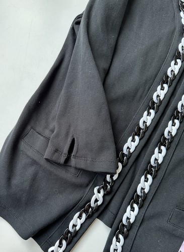 Rafaella Black White Chain Link Open 3/4 Sleeve Soft Cardigan Sweater Size Large - Picture 4 of 9