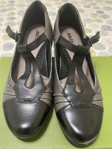 Earth WANDERLUST Heels Women Size 7 B Black Leather Kitten Heel Slip On Buckle - Picture 2 of 11