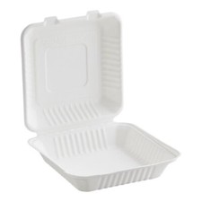 EcoChoice 9" x 9" x 3" Compostable Sugarcane / Bagasse 1 Compartment Takeout Box