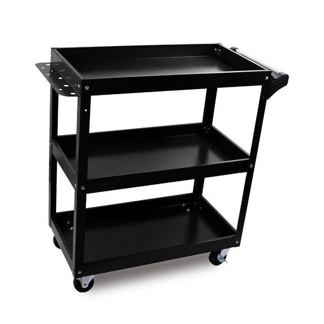 Black 3-Tier Tool Cart Trolley Toolbox Workshop Garage Storage 150KG Organizer Black 3-Tier Tool Cart Trolley Toolbox Workshop Garage Storage 150KG Organizer