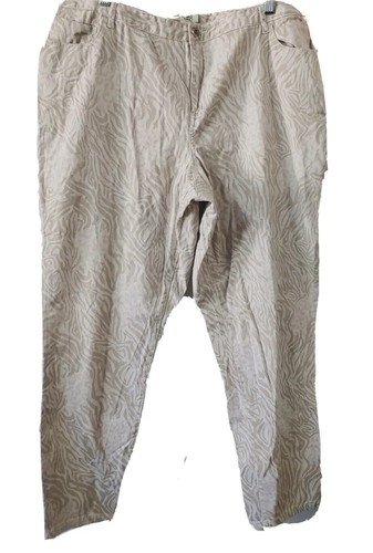 Cato Pants Womens 20 Casual  Stretch Pockets Zipup  Tappered Legs Beige Print