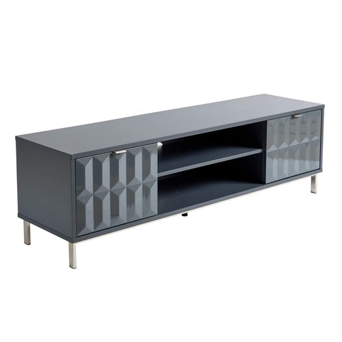 TV Stand Cabinet Storage Unit High Gloss Grey 2 Door Stand 150cm Wide - Picture 8 of 8
