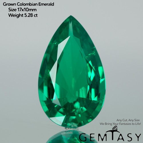 Cut stone - Emerald Colombian hydrothermal lab grown, Pear 17x10mm 5.22-5.28ct - Picture 1 of 4