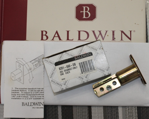 Baldwin 8201-060-DB Adjustable Deadbolt Latch Satin Brass & Brown Brand New!!! - Picture 2 of 8