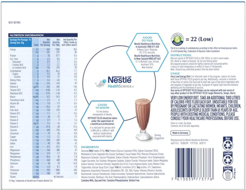 Nestle Optifast VLCD Chocolate Flavour Shake Sachets 53 G X 18 Pack - Picture 3 of 12
