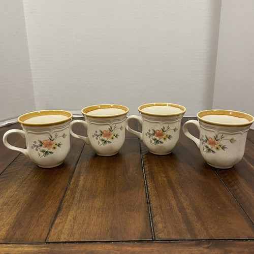Set of (4) Mikasa Garden Club SILK BOUQUET Teacup & Saucer Sets Stoneware MCM - Picture 9 of 13