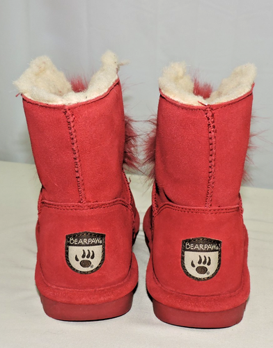 Bearpaw Women's Libby Red Suede Pom Pom Winter Boots Size 8 US - Picture 7 of 10