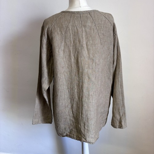 Flax Top Size Medium Brown Relaxed Fit Neutral Long Sleeves 100% Linen - Picture 6 of 9