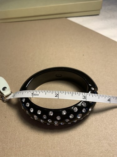KJL Black Lucite Hinged Bangle Bracelet Deco Rhinestone Accents Kenneth J Lane - Picture 3 of 5