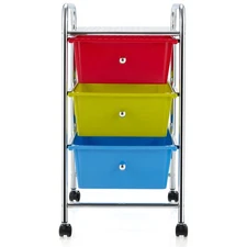 Goplus Home Office 3 Drawers Rolling Storage Cart w/Plastic Drawers Multicolor