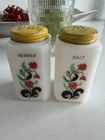 McKee Tipp City Vintage Milk Glass Range Salt & Pepper Shakers MCM Flower Basket