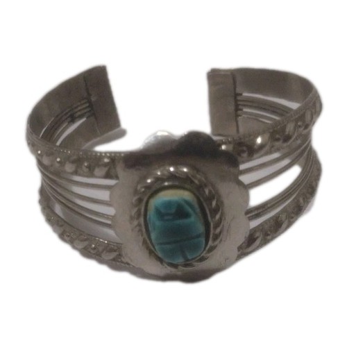 Vintage breites silberfarbenes ovales Skarabäus Armreif Armband