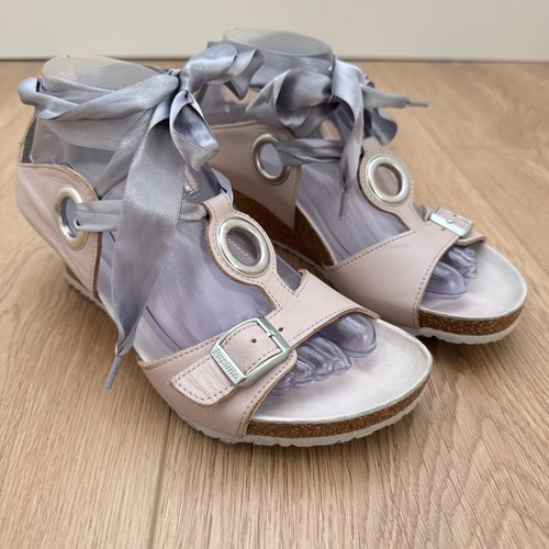 Papillio Birkenstock Sandalen Emmy taupe/beige Leder Bandriemen Kork Keilabsatz 39 - Bild 1 von 9