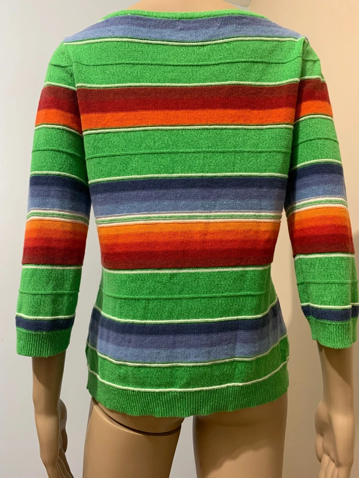 TOP TEJIDO RALPH LAUREN CHAPS S Mujer Verde Rojo Azul Lino Algodón SW Rayas 3/4 Sl Foto 4 de 4