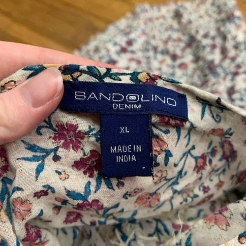 Bandalino Denim Cotton Floral Blouse Top Smocked Waist 3/4 Sleeve Size XL V-Neck - Picture 5 of 7