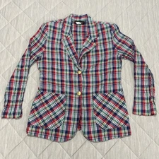 Vintage Alli Petites Blazer Jacket Womens XS Colorful Plaid Shoulder Pads Cotton
