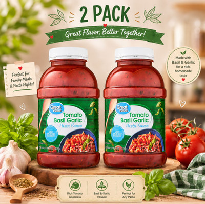 Pack of 2 Tomato Basil Garlic Pasta Sauce, 45 oz Jar   Free & Fast Shipping.....