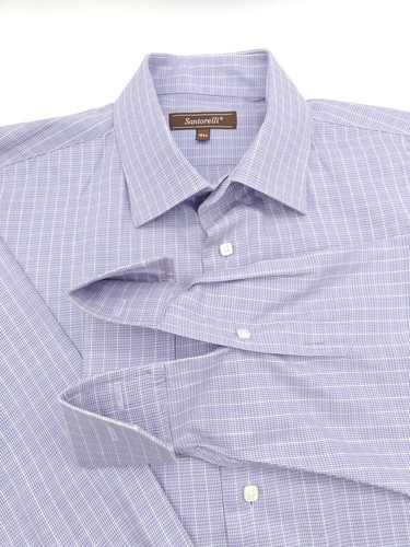 🇮🇹 Camisa de vestir Santorelli para hombre L 16,5x34 púrpura a cuadros puño francés algodón - Imagen 2 de 7