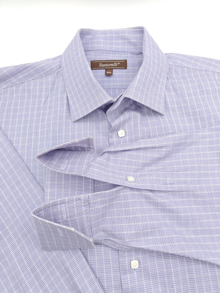 🇮🇹 Camisa de vestir Santorelli para hombre L 16,5x34 púrpura a cuadros puño francés algodón  Foto 2 de 4