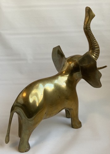 Vintage large Solid Brass Lucky Elephant Trunk-Up Mid-Century 11-3/4” - Picture 7 of 15