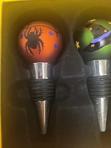 2 neue Halloween Weinflaschenverschluss Ashley Nicole Designs Hexe und Spinne - Bild 2 von 6