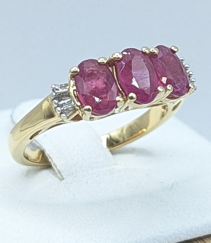 925 Sterling Silver Gold Vermeil Natural African Ruby & Diamond Gemstone Ring - Picture 2 of 9