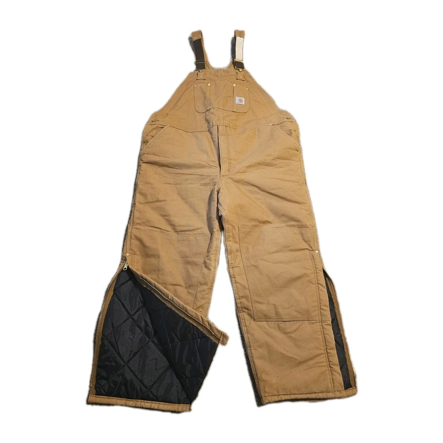 VTG Carhartt R03-BRN Arctic Quilt-Lined Bib Overalls Duck Canvas 48x30 USA