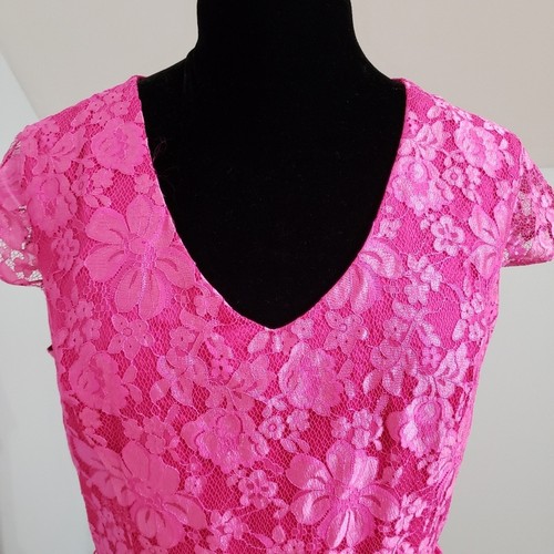 Chetta B Fuchsia Hot Pink Floral Lace Open Back Midi Dress Plus Size 16 - Picture 5 of 11