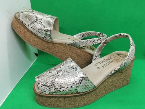 Sandalia Española Co Dorado Estampado Serpiente Informal Tacón Cuña Sandalia Zapato Talla 9.5/40 - Imagen 20 de 24