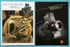 2 Hasselblad brochures; 555ELD 1998 + 553ELX 1988, medium format, 120 film, rare