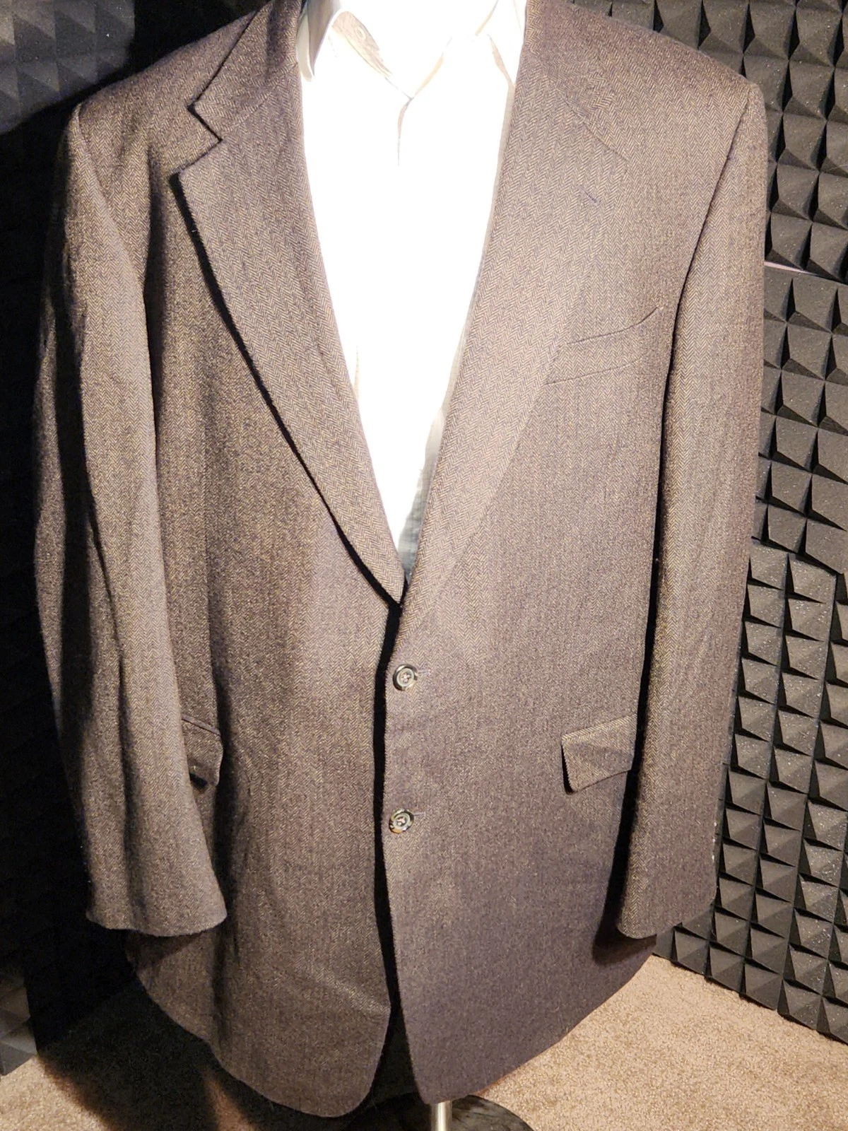 Giacca cappotto blazer due bottoni lana marrone spina di pesce Burberry London 52 XLG