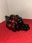 Hand Blown Glass Grape Cluster w/ Green Leaf Art Glass 6”x 4” - Estate Find