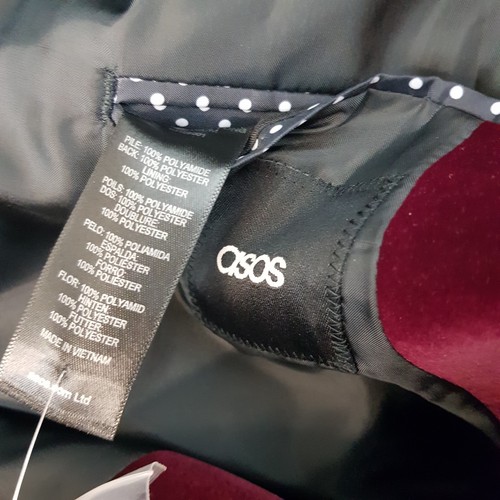 ASOS Mens Jacket 42L Burgundy Velvet Tuxedo Smoking Blazer Lapels Dinner Cigar - Picture 4 of 14