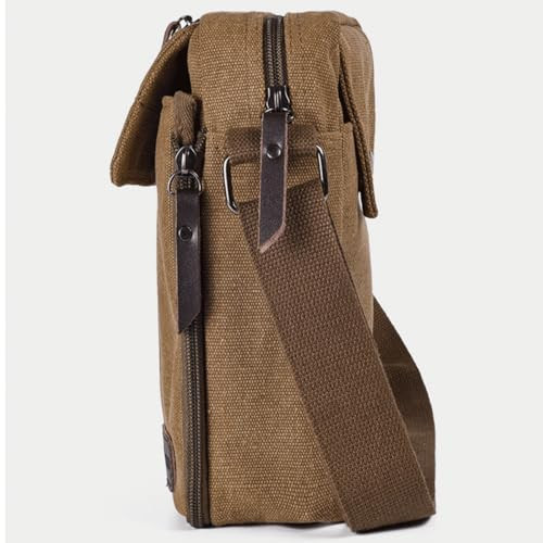 Canvas Vintage Messenger Bag Mini Crossbody Bag Shoulder Bag for Men, Coffee - Picture 5 of 7