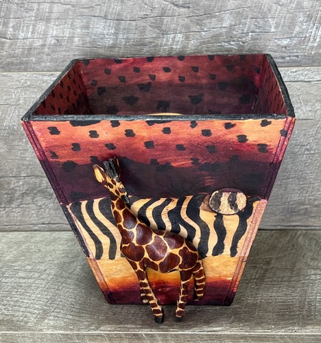 Colorful Hand Carved Painted Sculptural Giraffe 7” Tall Planter Kenya Africa - Picture 2 of 12