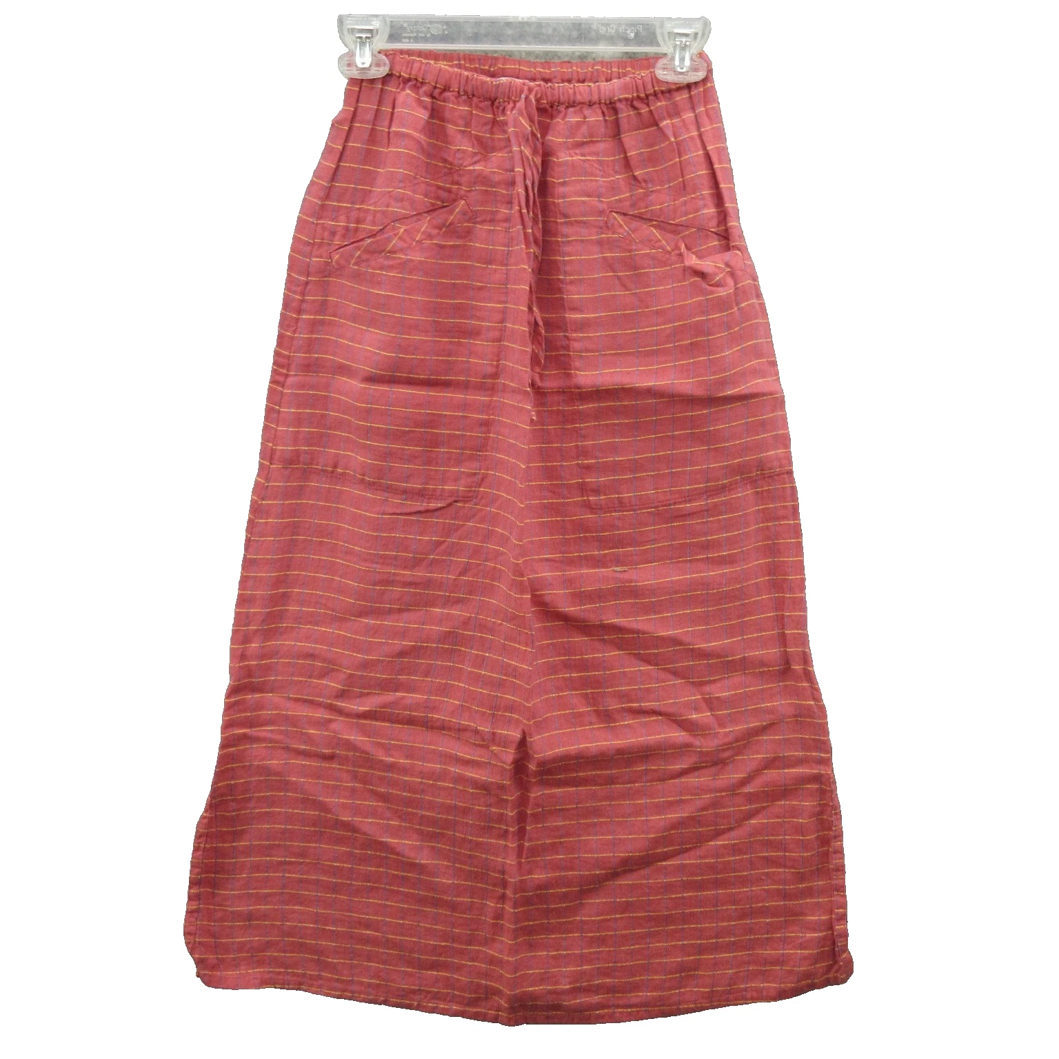 FLAX Designs Womens A-Line Skirt XS Pink Check Linen Front Pocket Drawstring New