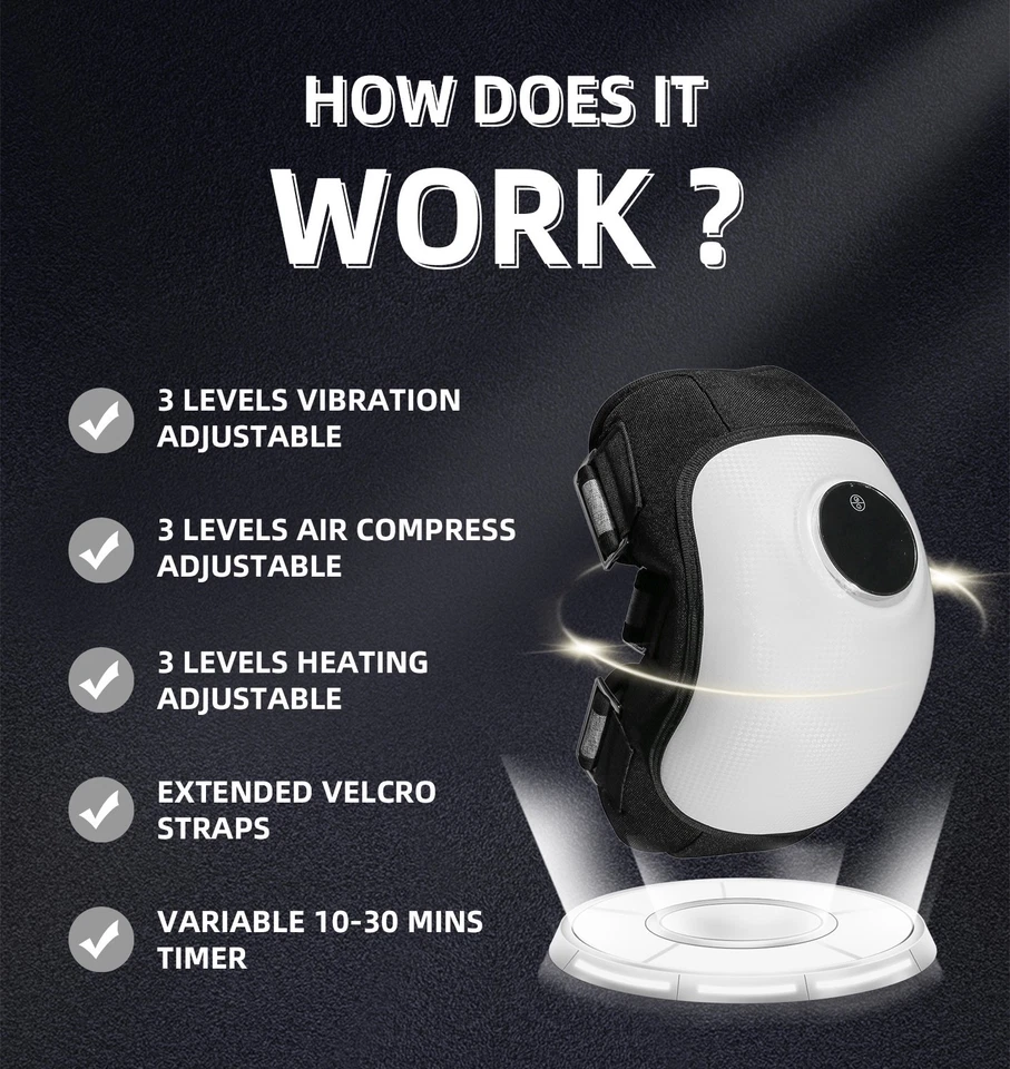 Беспроводной массажер колена для облегчения боли с теплом и подушкой безопасности компрессия волн - Изображение 4 из 4