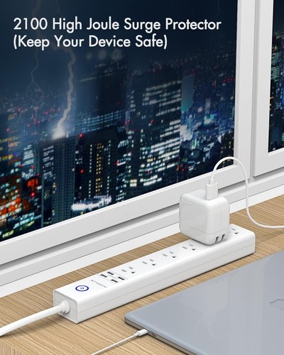 6 Outlet Surge Protector with 4 USB Ports - Overload Protection & 6Ft Extension - Picture 6 of 10