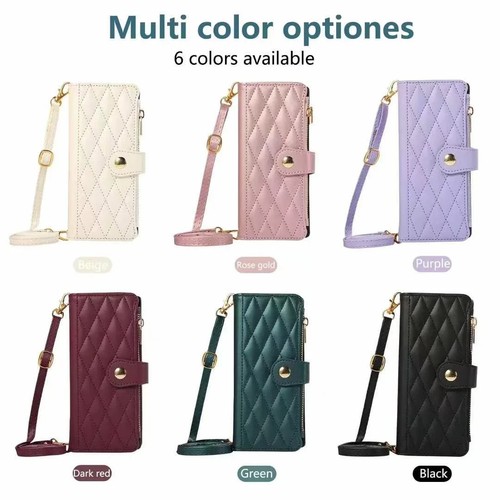 Zip Grid Leather Wallet Phone Case For Samsung A55 A56 A36 A16 A17 A14 A54 A15 - Picture 10 of 30