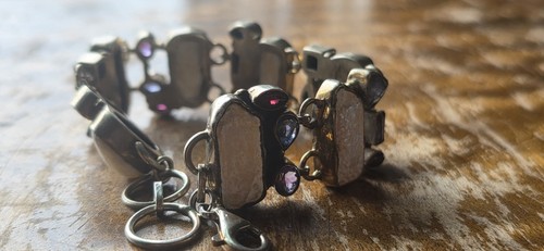  Multi-Gem And Pearl Sterling Silver Handcrafted 925 Bracelet - Boho Chic  33g - Picture 22 of 23