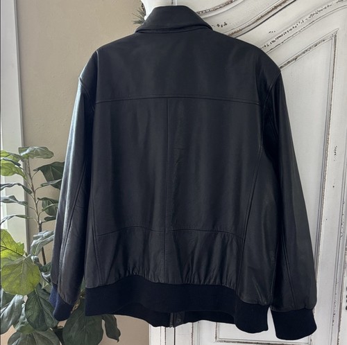 Croft and Barrow Genuine Leather Collared Full-Zip Black Bomber Jacket Sz Large - Picture 2 of 12